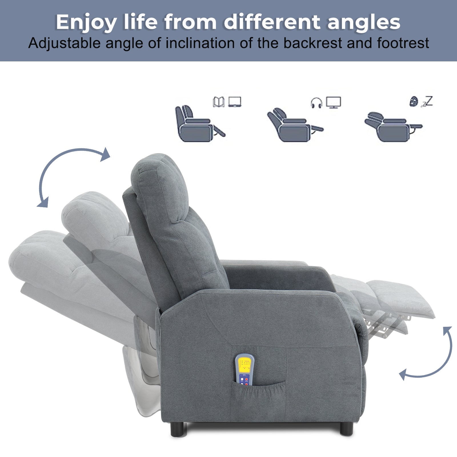 Fabric With 6-Point Massage Heating Function Recliner Light Gray