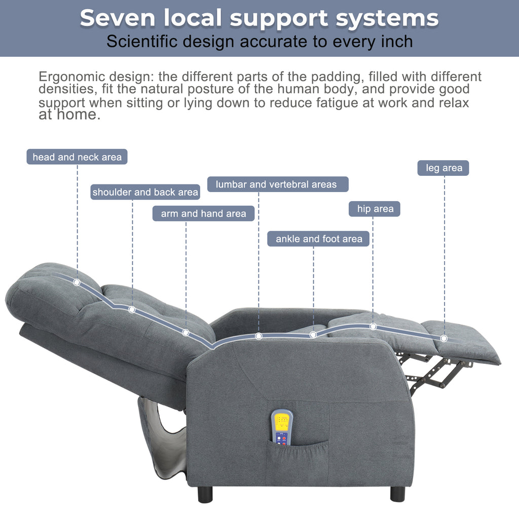 Fabric With 6-Point Massage Heating Function Recliner Light Gray