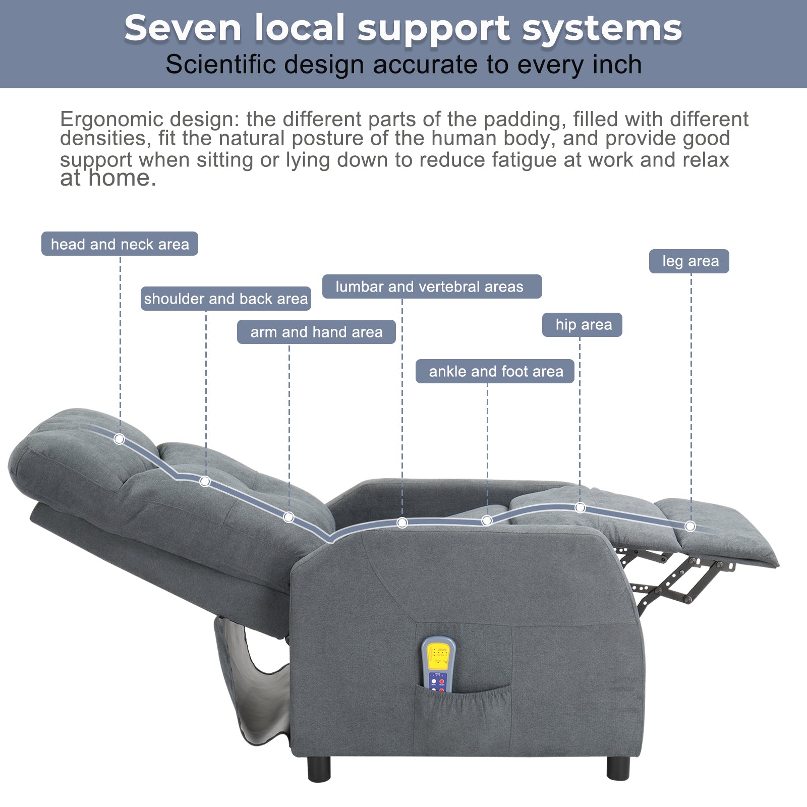 Fabric With 6-Point Massage Heating Function Recliner Light Gray
