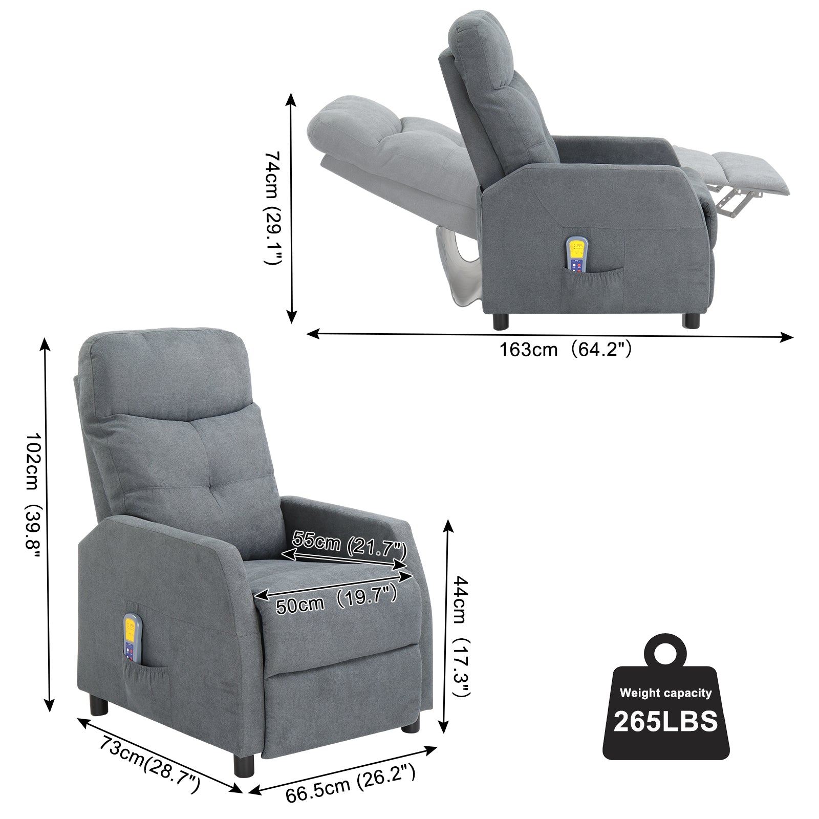 Fabric With 6-Point Massage Heating Function Recliner Light Gray