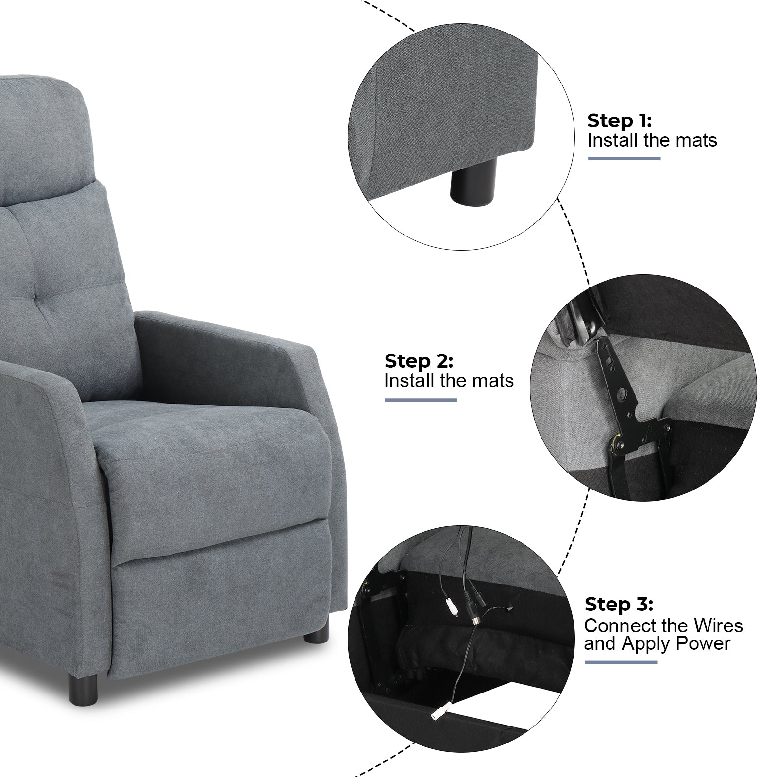 Fabric With 6-Point Massage Heating Function Recliner Light Gray